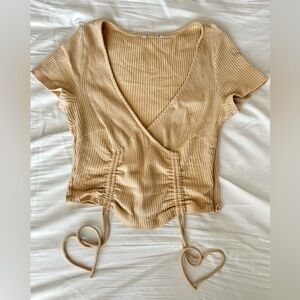Superdown Tan Ribbed Crop Top